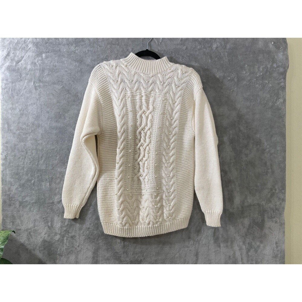 Vintage Y2K SK & Company embellished wool blend Cable knit Sweater Women's  Med.